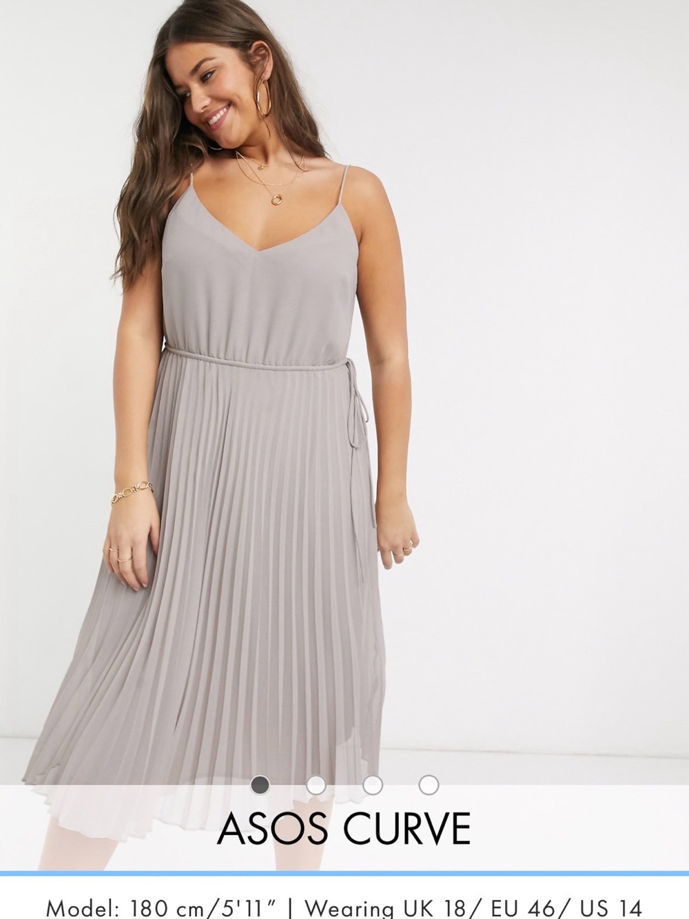 ASOS Curve - Size 18 Pleated Cami Midi Dress in Gray